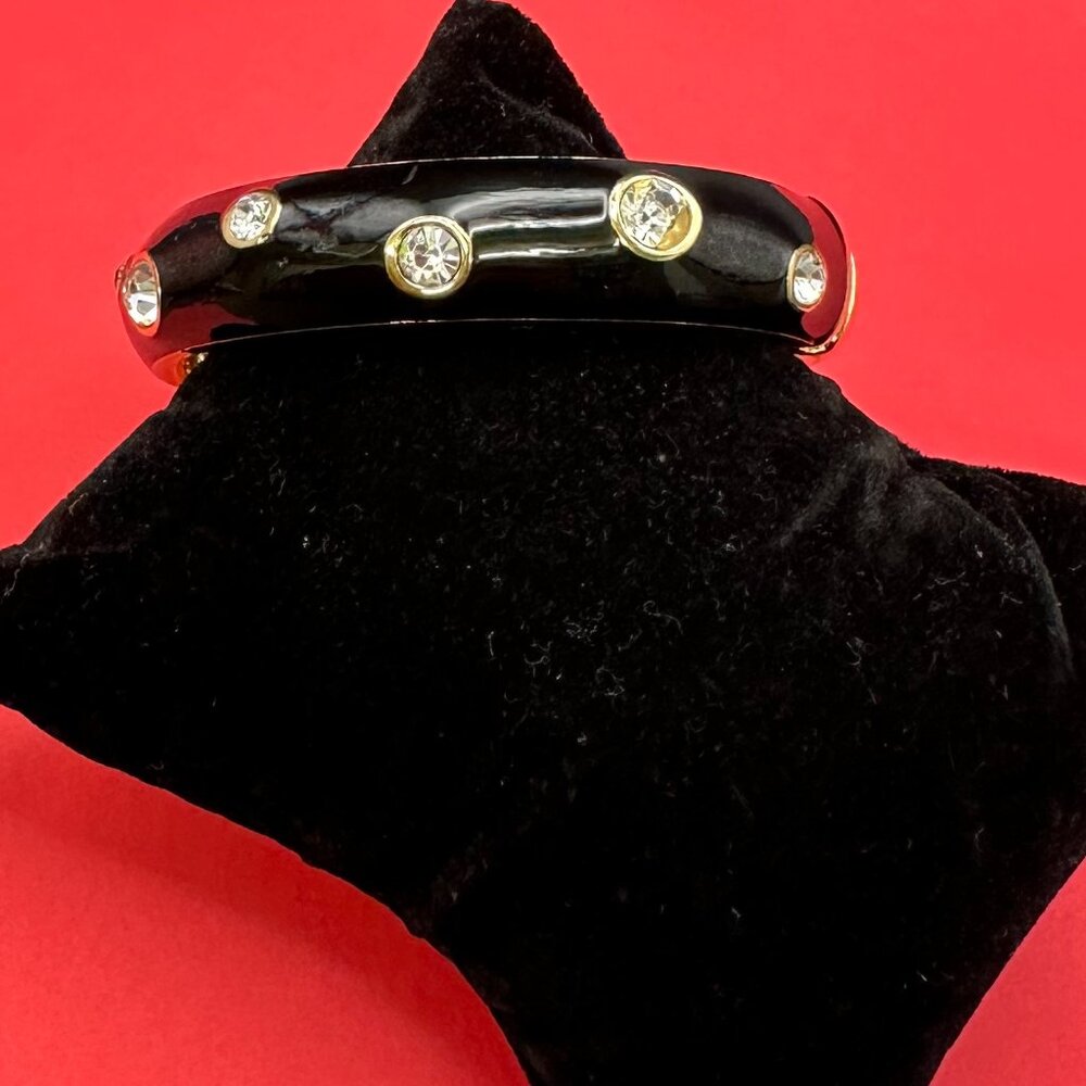 RARE VTG Christian Dior Black Enamel Rhinestone Hinged Bracelet - Picture 12 of 14